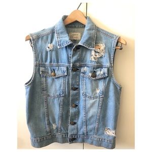 Current/Elliott sleeveless destroyed jean vest